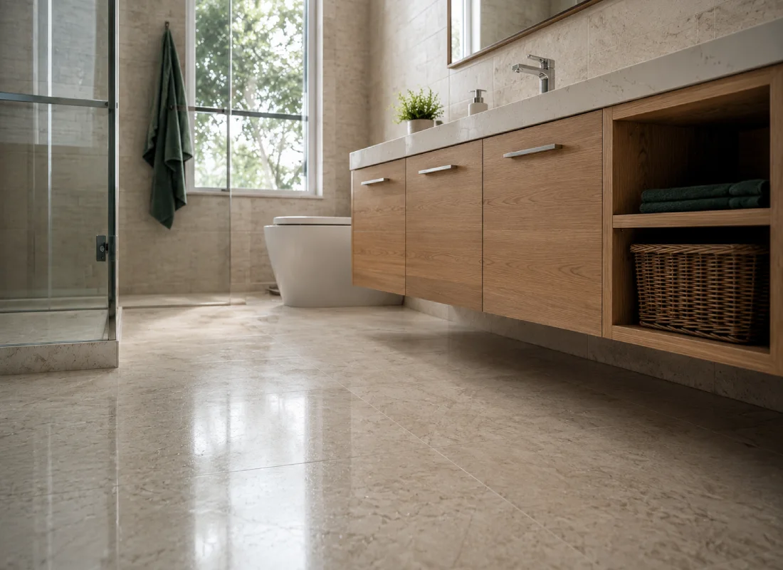 Baño limpio y en orden con el mueble del lavamanos cerrado