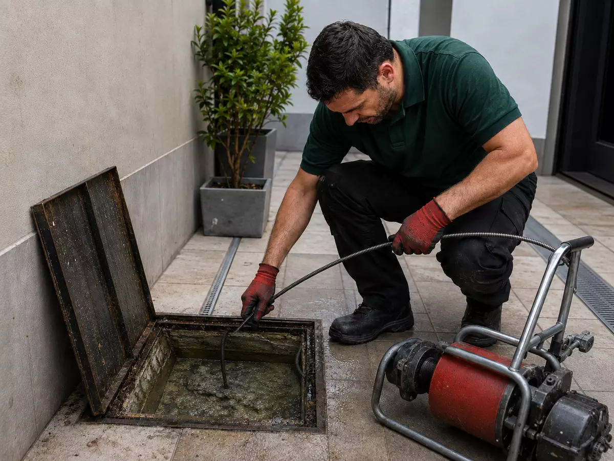 Técnico desobstruyendo una grasera parcialmente vaciada